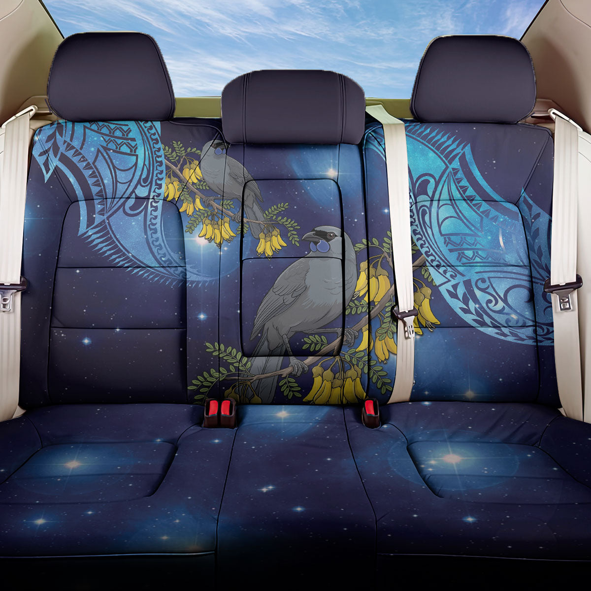 New Zealand Kokako Bird Back Car Seat Cover Kowhai Galaxy Style Polynesian Pattern