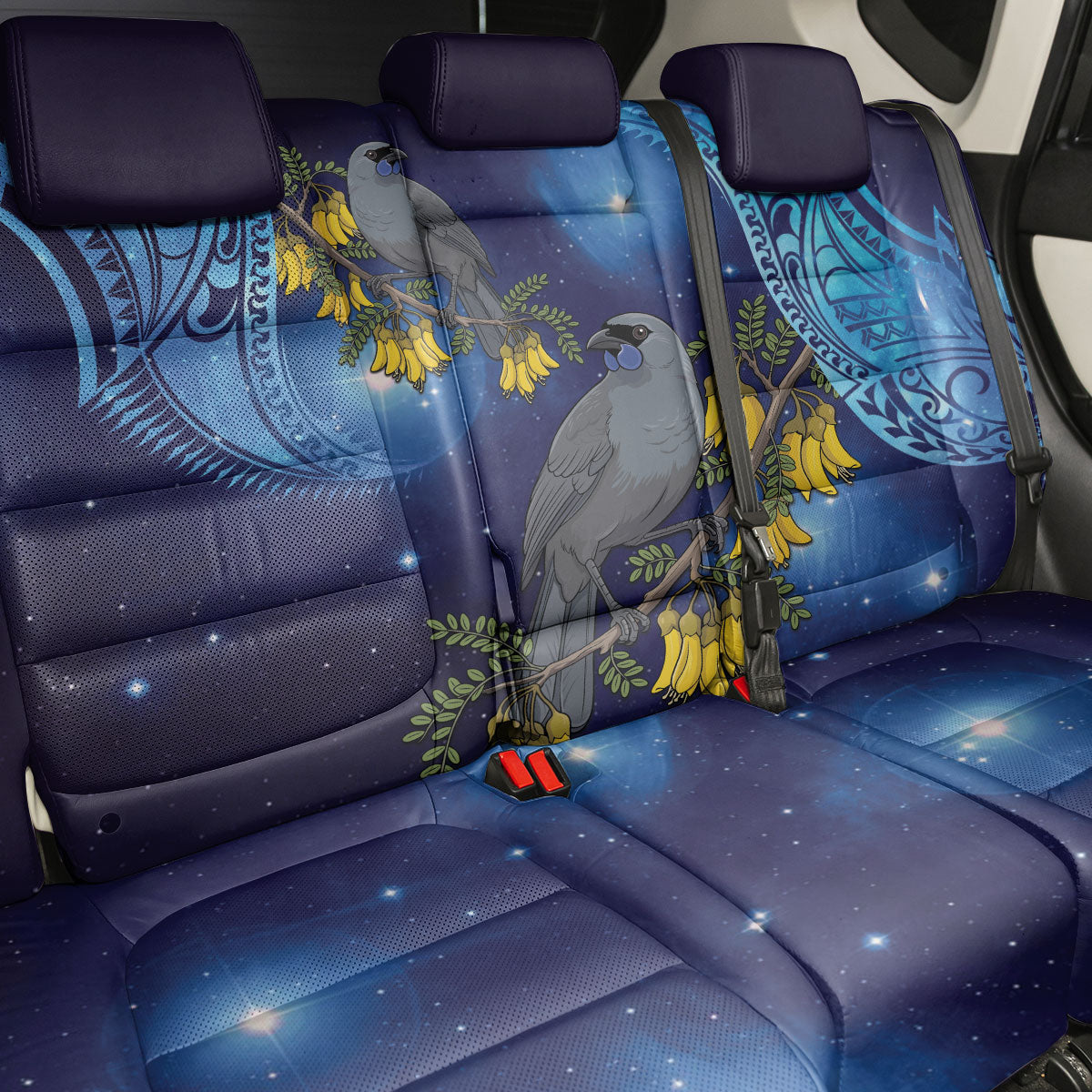 New Zealand Kokako Bird Back Car Seat Cover Kowhai Galaxy Style Polynesian Pattern