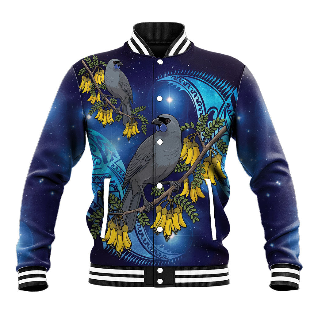 New Zealand Kokako Bird Baseball Jacket Kowhai Galaxy Style Polynesian Pattern