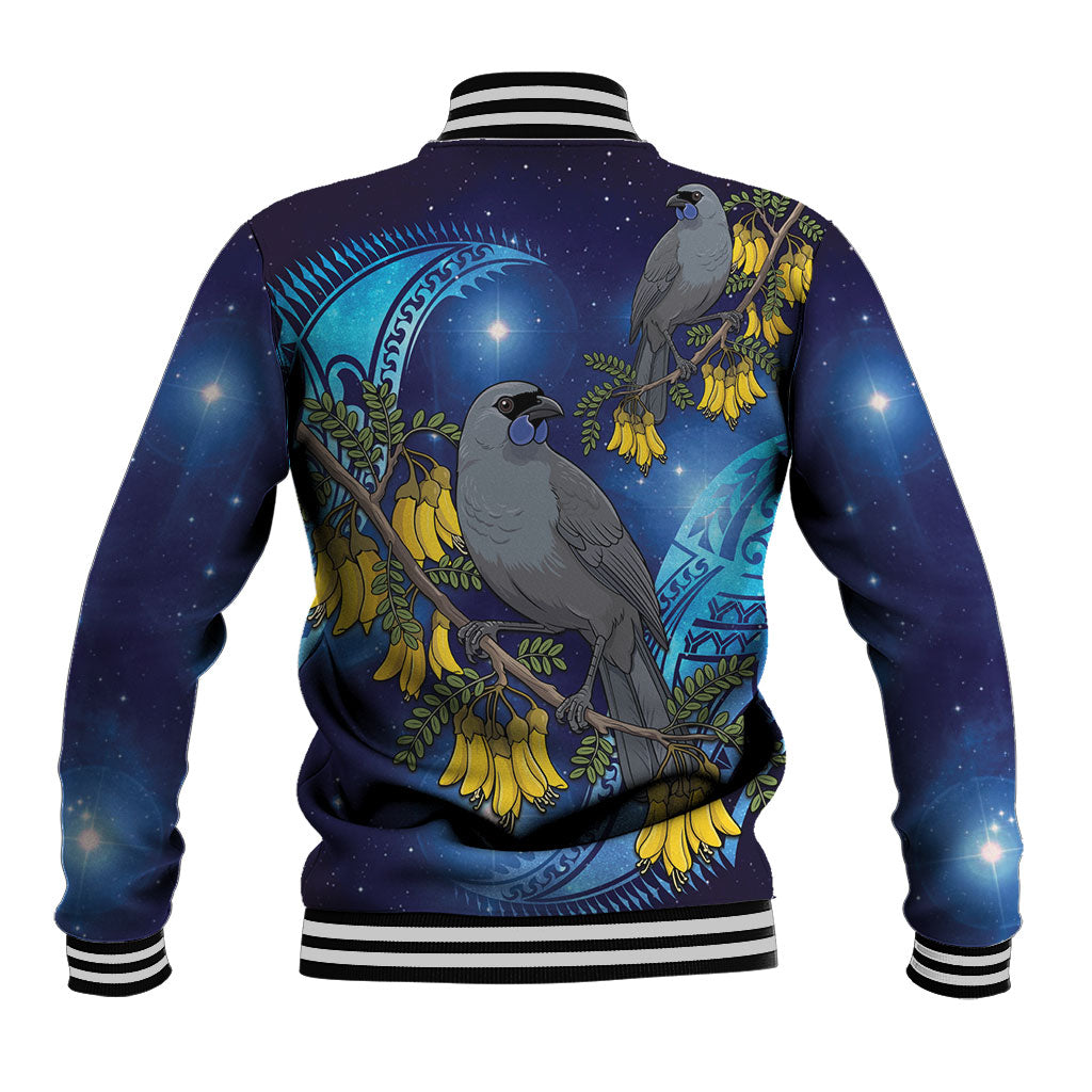 New Zealand Kokako Bird Baseball Jacket Kowhai Galaxy Style Polynesian Pattern