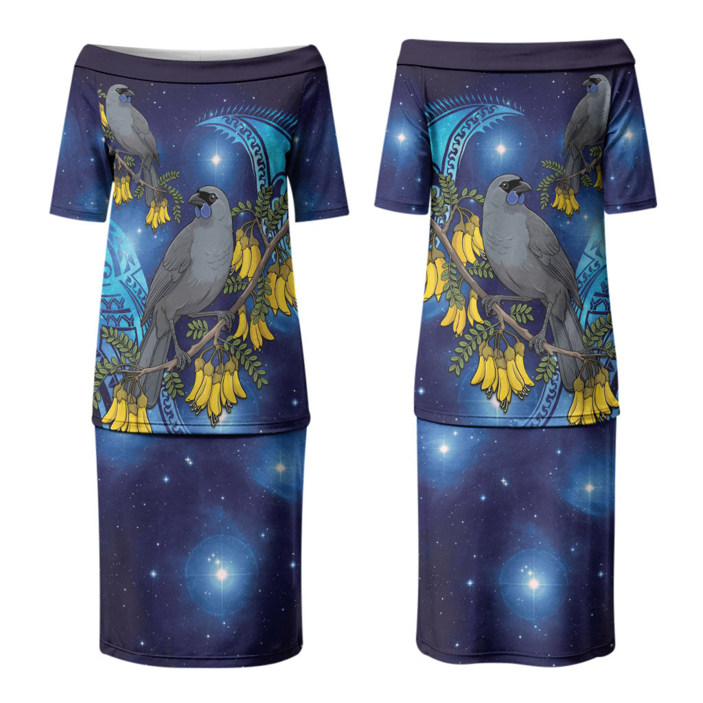 New Zealand Kokako Bird Couples Matching Puletasi and Hawaiian Shirt Kowhai Galaxy Style Polynesian Pattern LT22 - Polynesian Pride
