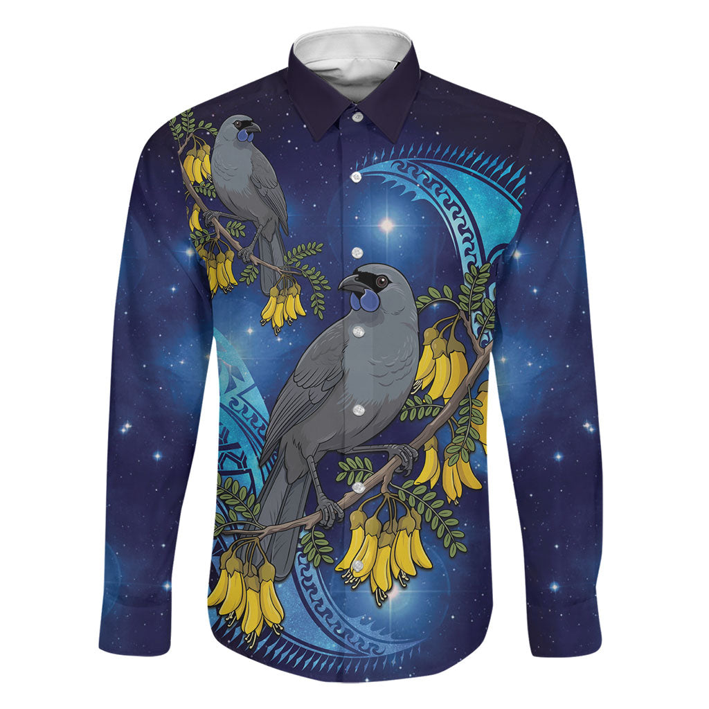 New Zealand Kokako Bird Family Matching Summer Maxi Dress and Hawaiian Shirt Kowhai Galaxy Style Polynesian Pattern