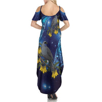 New Zealand Kokako Bird Family Matching Summer Maxi Dress and Hawaiian Shirt Kowhai Galaxy Style Polynesian Pattern
