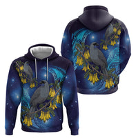 New Zealand Kokako Bird Hoodie Kowhai Galaxy Style Polynesian Pattern