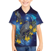 New Zealand Kokako Bird Kid Hawaiian Shirt Kowhai Galaxy Style Polynesian Pattern