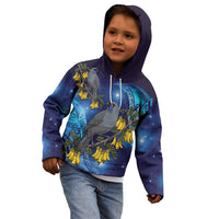 New Zealand Kokako Bird Kid Hoodie Kowhai Galaxy Style Polynesian Pattern