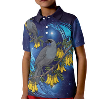 New Zealand Kokako Bird Kid Polo Shirt Kowhai Galaxy Style Polynesian Pattern