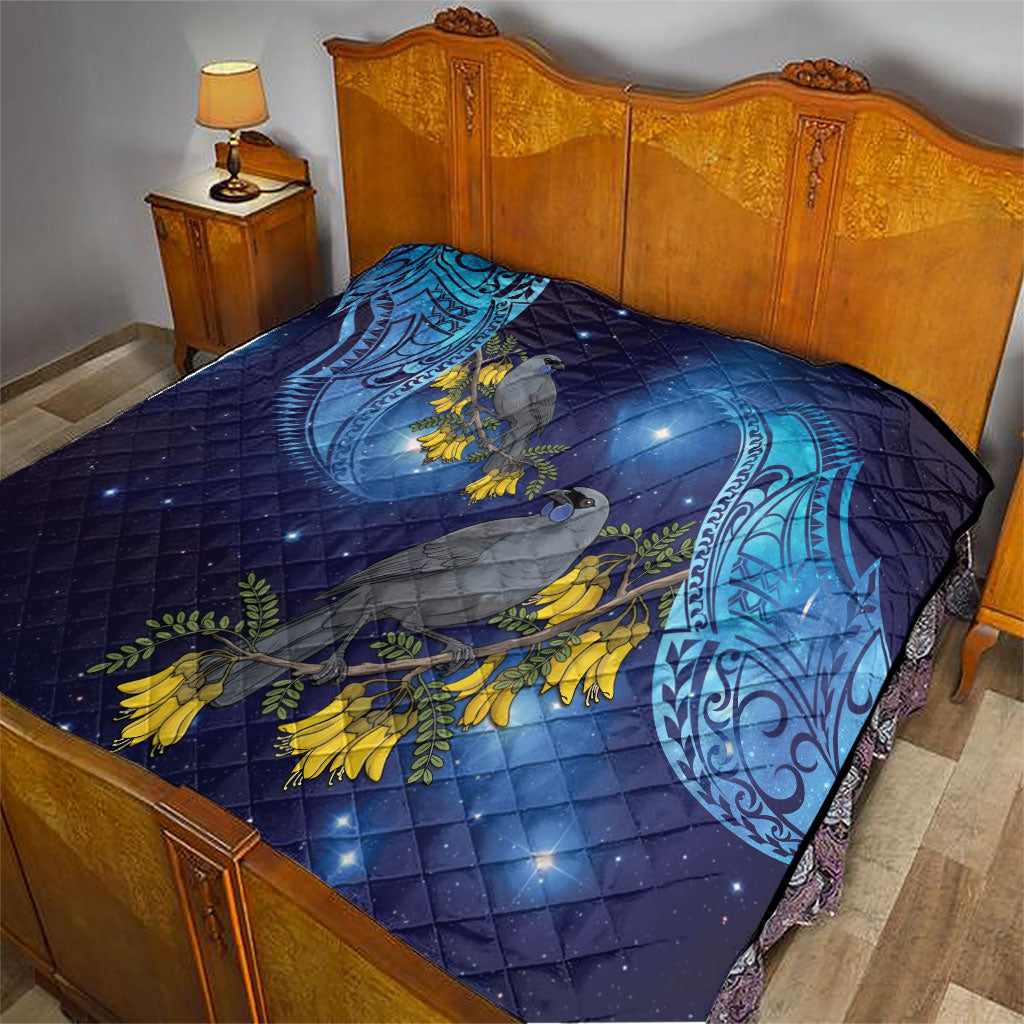 New Zealand Kokako Bird Quilt Kowhai Galaxy Style Polynesian Pattern