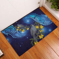 New Zealand Kokako Bird Rubber Doormat Kowhai Galaxy Style Polynesian Pattern