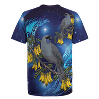 New Zealand Kokako Bird Rugby Jersey Kowhai Galaxy Style Polynesian Pattern