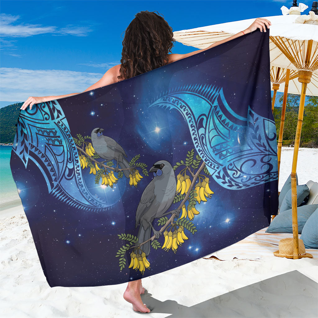 New Zealand Kokako Bird Sarong Kowhai Galaxy Style Polynesian Pattern