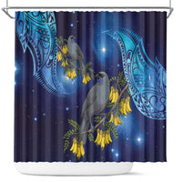 New Zealand Kokako Bird Shower Curtain Kowhai Galaxy Style Polynesian Pattern