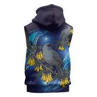 New Zealand Kokako Bird Sleeveless Hoodie Kowhai Galaxy Style Polynesian Pattern