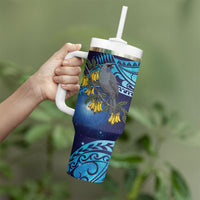 New Zealand Kokako Bird Tumbler With Handle Kowhai Galaxy Style Polynesian Pattern