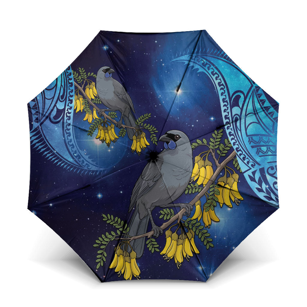New Zealand Kokako Bird Umbrella Kowhai Galaxy Style Polynesian Pattern