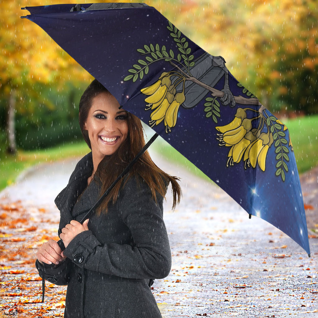 New Zealand Kokako Bird Umbrella Kowhai Galaxy Style Polynesian Pattern