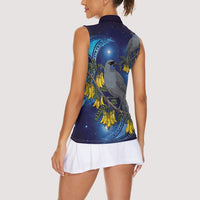 New Zealand Kokako Bird Women Sleeveless Polo Shirt Kowhai Galaxy Style Polynesian Pattern