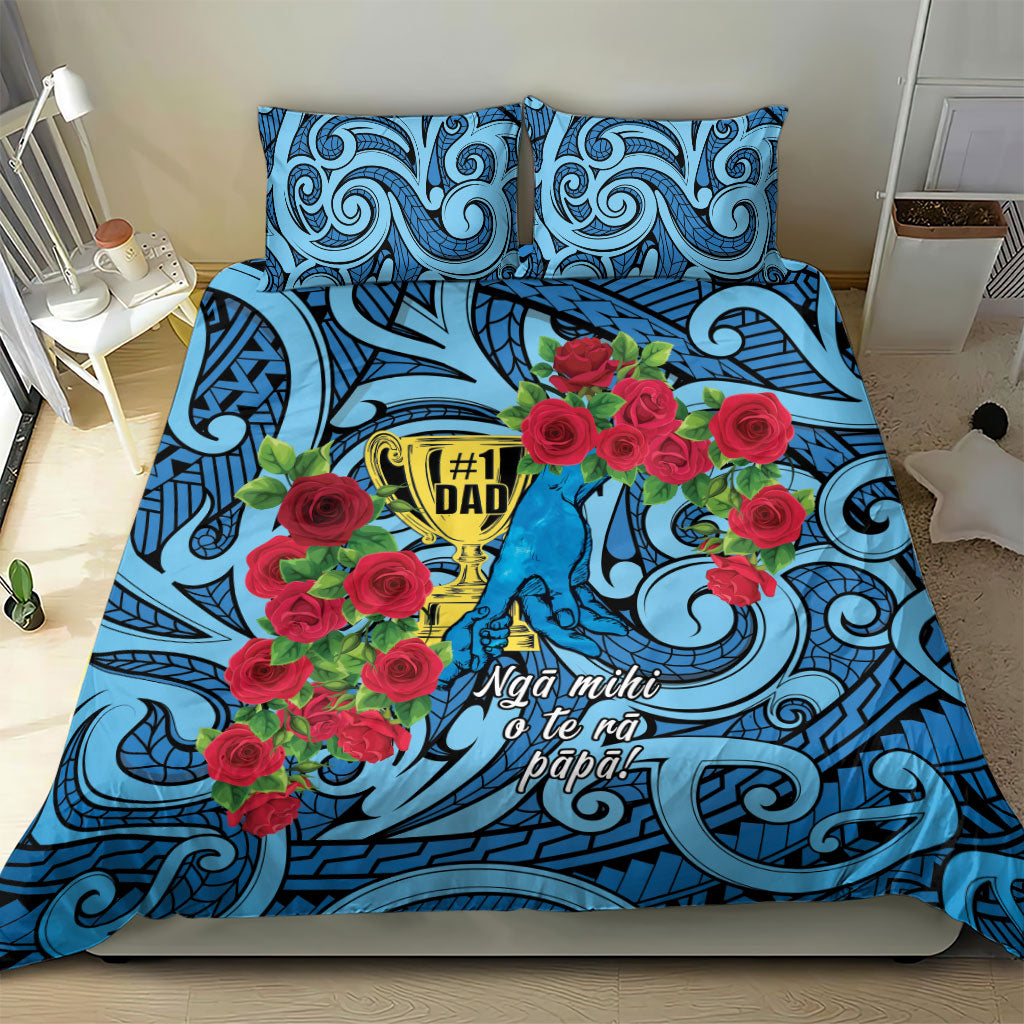 New Zealand Father's Day Bedding Set Best Dad Trophy Red Rose Maori Pattern LT22 - Polynesian Pride