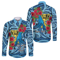 Personalised New Zealand Father's Day Family Matching Mermaid Dress and Hawaiian Shirt Best Dad Trophy Red Rose Maori Pattern LT22 Dad's Shirt - Long Sleeve Blue - Polynesian Pride