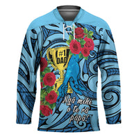 Personalised New Zealand Father's Day Hockey Jersey Best Dad Trophy Red Rose Maori Pattern LT22 Unisex Blue - Polynesian Pride