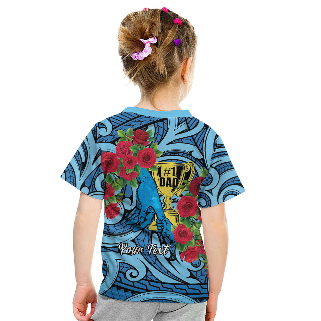 Personalised New Zealand Father's Day Kid T Shirt Best Dad Trophy Red Rose Maori Pattern LT22 - Polynesian Pride