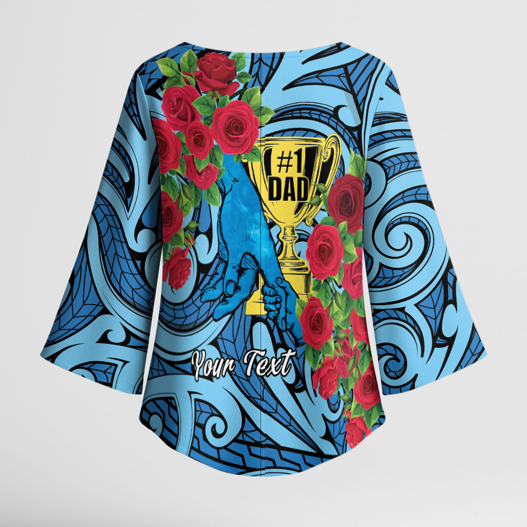Personalised New Zealand Father's Day Kimono Sleeve Blouse Best Dad Trophy Red Rose Maori Pattern LT22 - Polynesian Pride