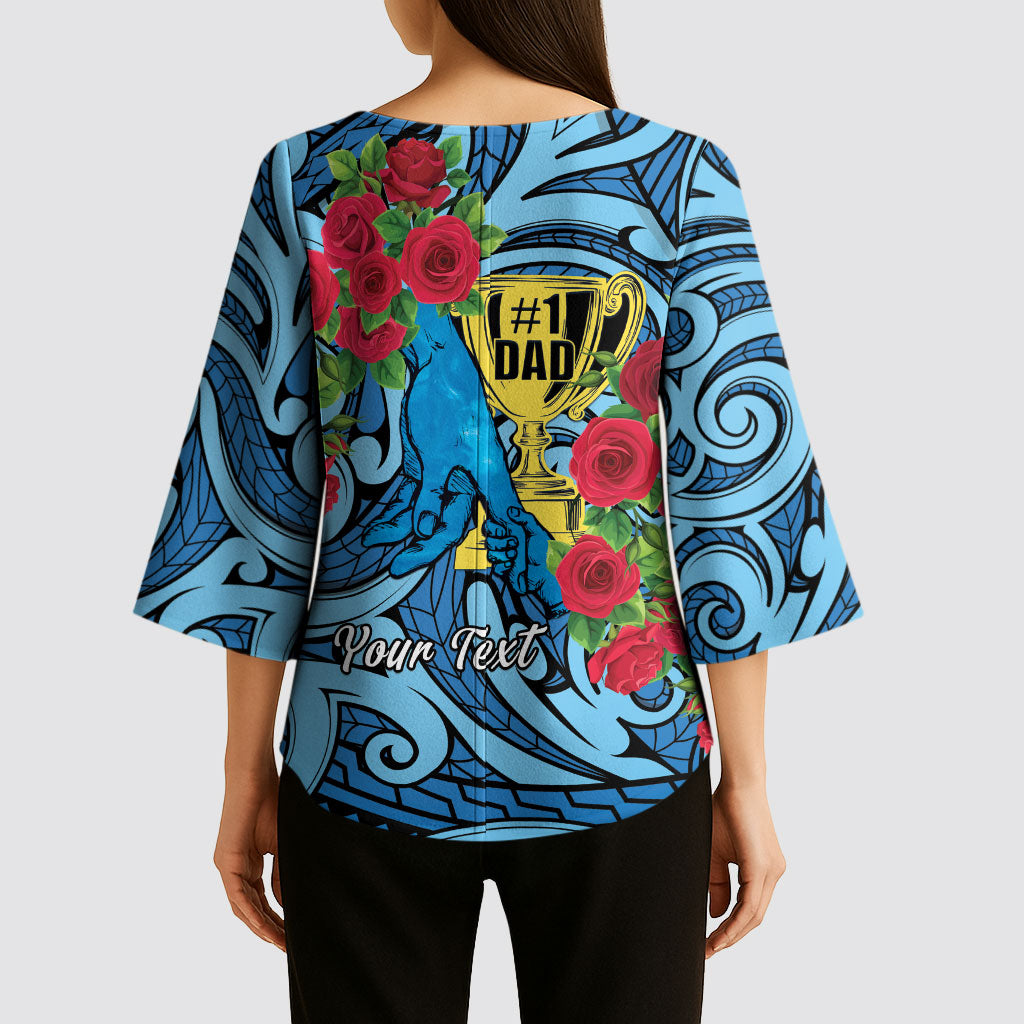 Personalised New Zealand Father's Day Kimono Sleeve Blouse Best Dad Trophy Red Rose Maori Pattern LT22 - Polynesian Pride