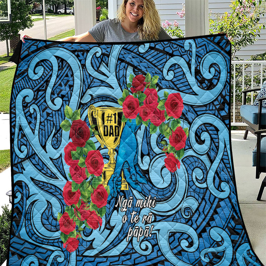New Zealand Father's Day Quilt Best Dad Trophy Red Rose Maori Pattern