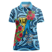 Personalised New Zealand Father's Day Women Polo Shirt Best Dad Trophy Red Rose Maori Pattern LT22 Female Blue - Polynesian Pride