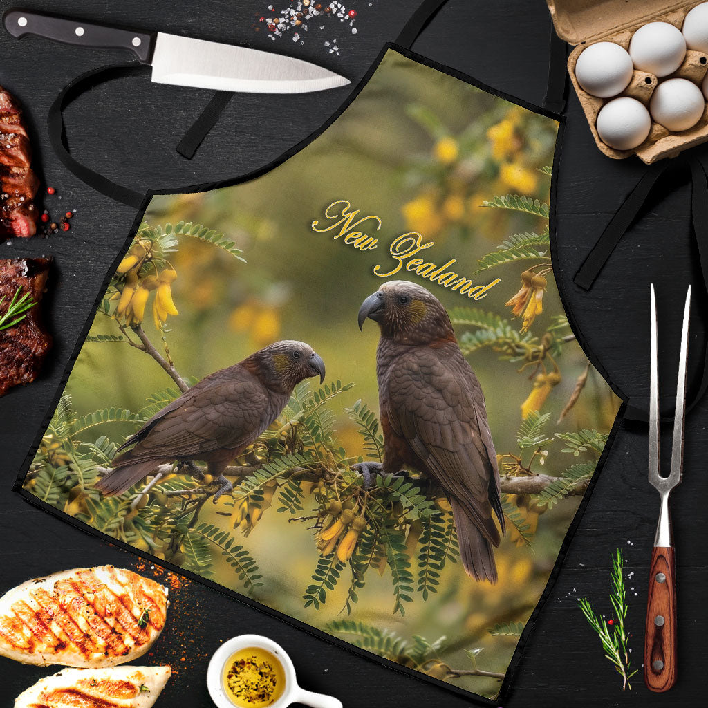 New Zealand Kaka Bird Apron Kowhai Flower Landscape Style LT22 Green - Polynesian Pride