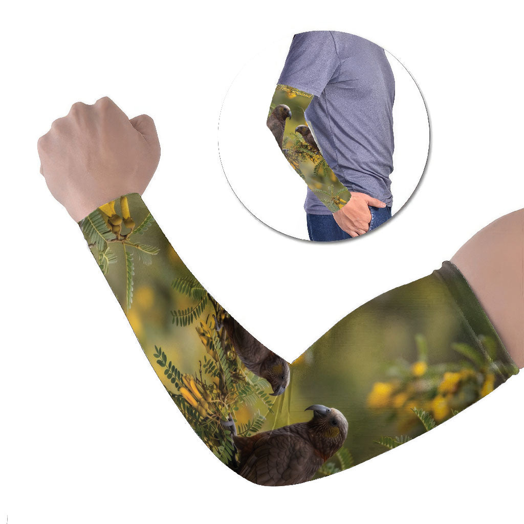 New Zealand Kaka Bird Arm Sleeves Kowhai Flower Landscape Style