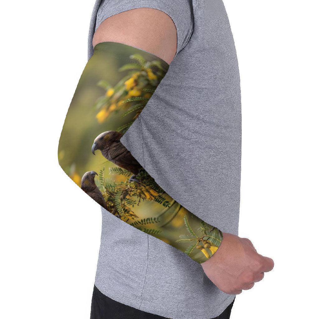 New Zealand Kaka Bird Arm Sleeves Kowhai Flower Landscape Style LT22 - Polynesian Pride