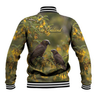 New Zealand Kaka Bird Baseball Jacket Kowhai Flower Landscape Style LT22 - Polynesian Pride