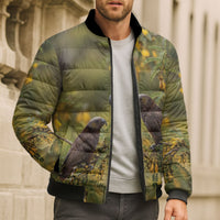 New Zealand Kaka Bird Bomber Puffer Jacket Kowhai Flower Landscape Style LT22 - Polynesian Pride