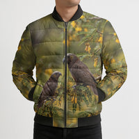 New Zealand Kaka Bird Bomber Puffer Jacket Kowhai Flower Landscape Style LT22 - Polynesian Pride