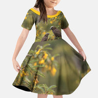 New Zealand Kaka Bird Family Matching Puletasi and Hawaiian Shirt Kowhai Flower Landscape Style