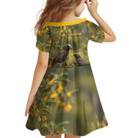 New Zealand Kaka Bird Family Matching Puletasi and Hawaiian Shirt Kowhai Flower Landscape Style