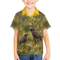 New Zealand Kaka Bird Family Matching Puletasi and Hawaiian Shirt Kowhai Flower Landscape Style