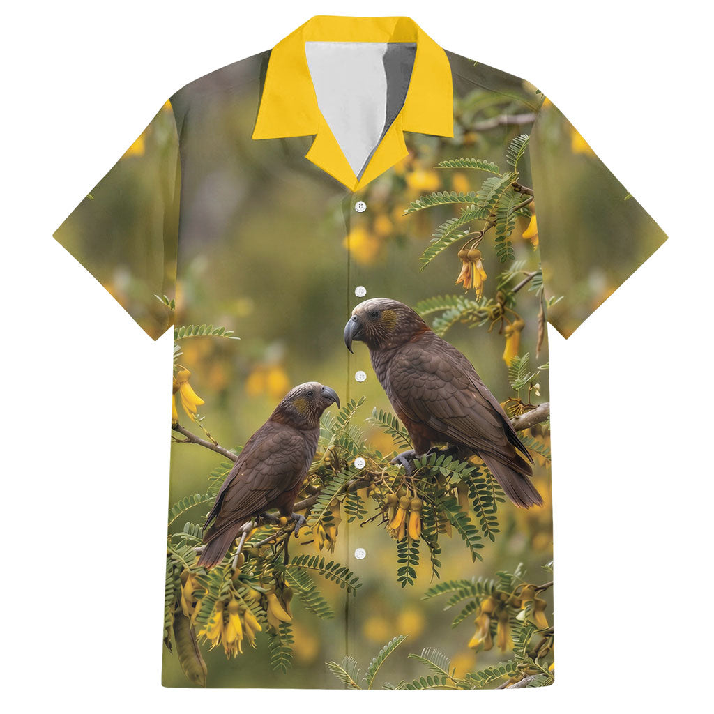 New Zealand Kaka Bird Hawaiian Shirt Kowhai Flower Landscape Style