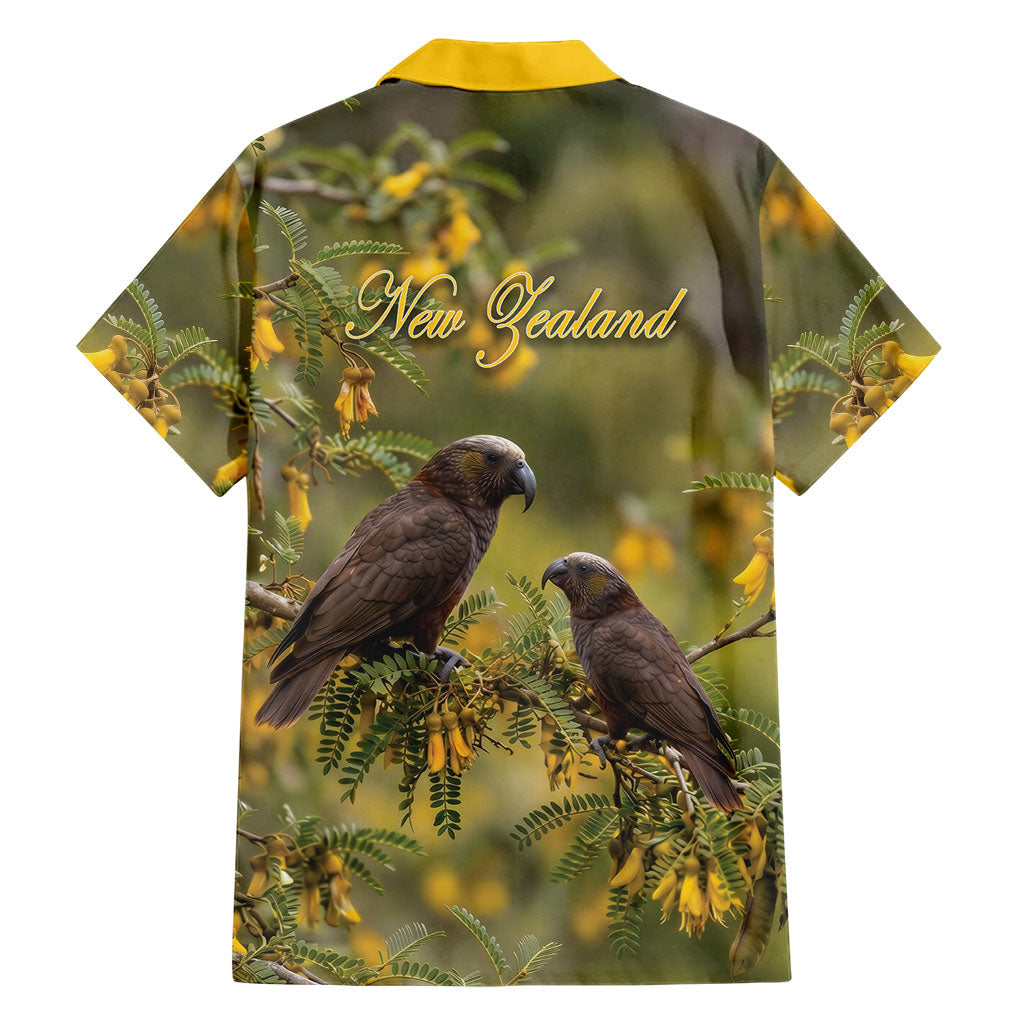 New Zealand Kaka Bird Hawaiian Shirt Kowhai Flower Landscape Style