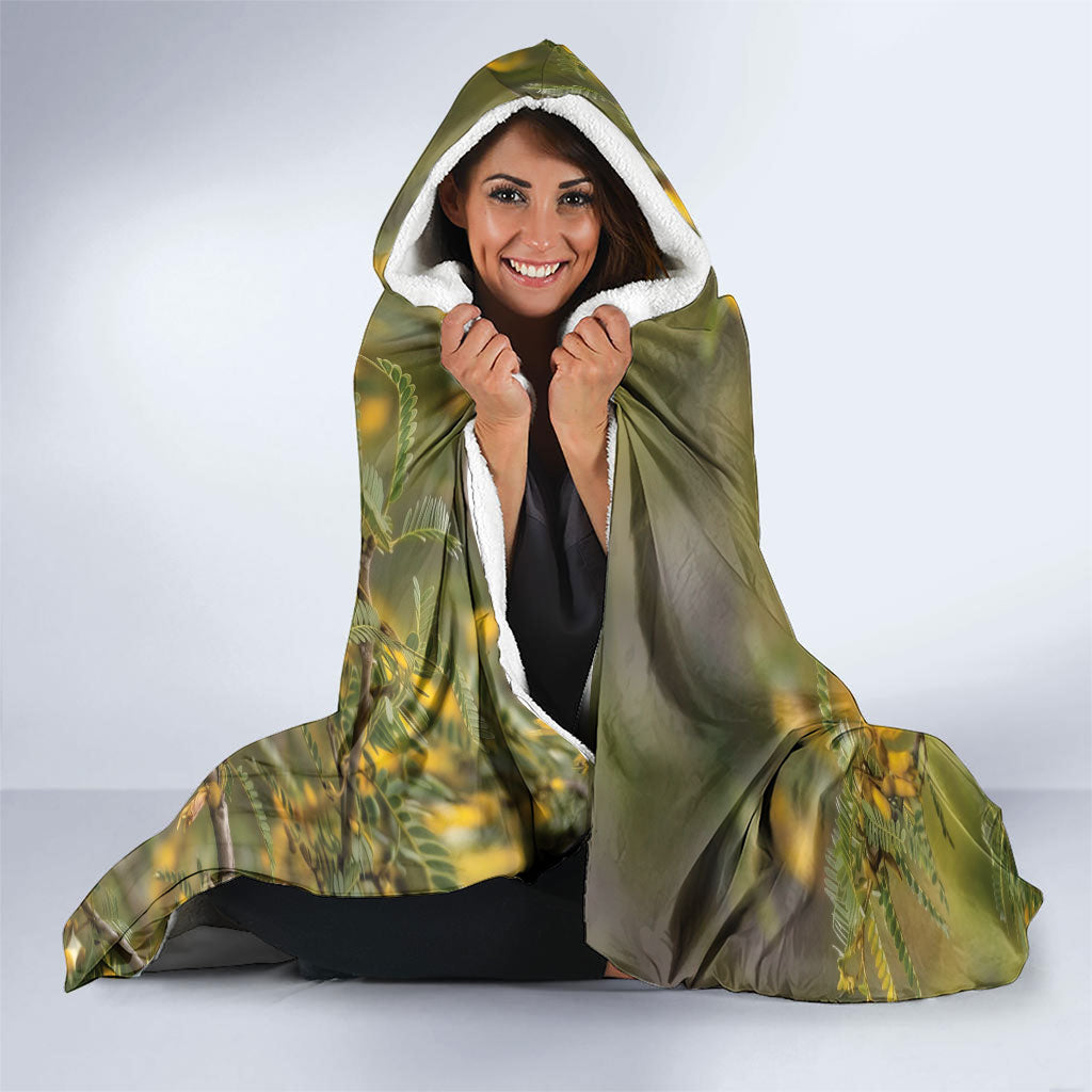 New Zealand Kaka Bird Hooded Blanket Kowhai Flower Landscape Style