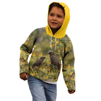 New Zealand Kaka Bird Kid Hoodie Kowhai Flower Landscape Style