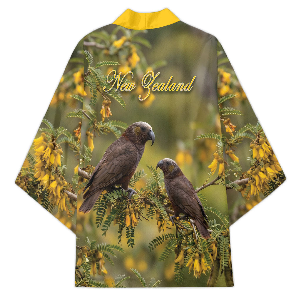 New Zealand Kaka Bird Kimono Kowhai Flower Landscape Style LT22 - Polynesian Pride