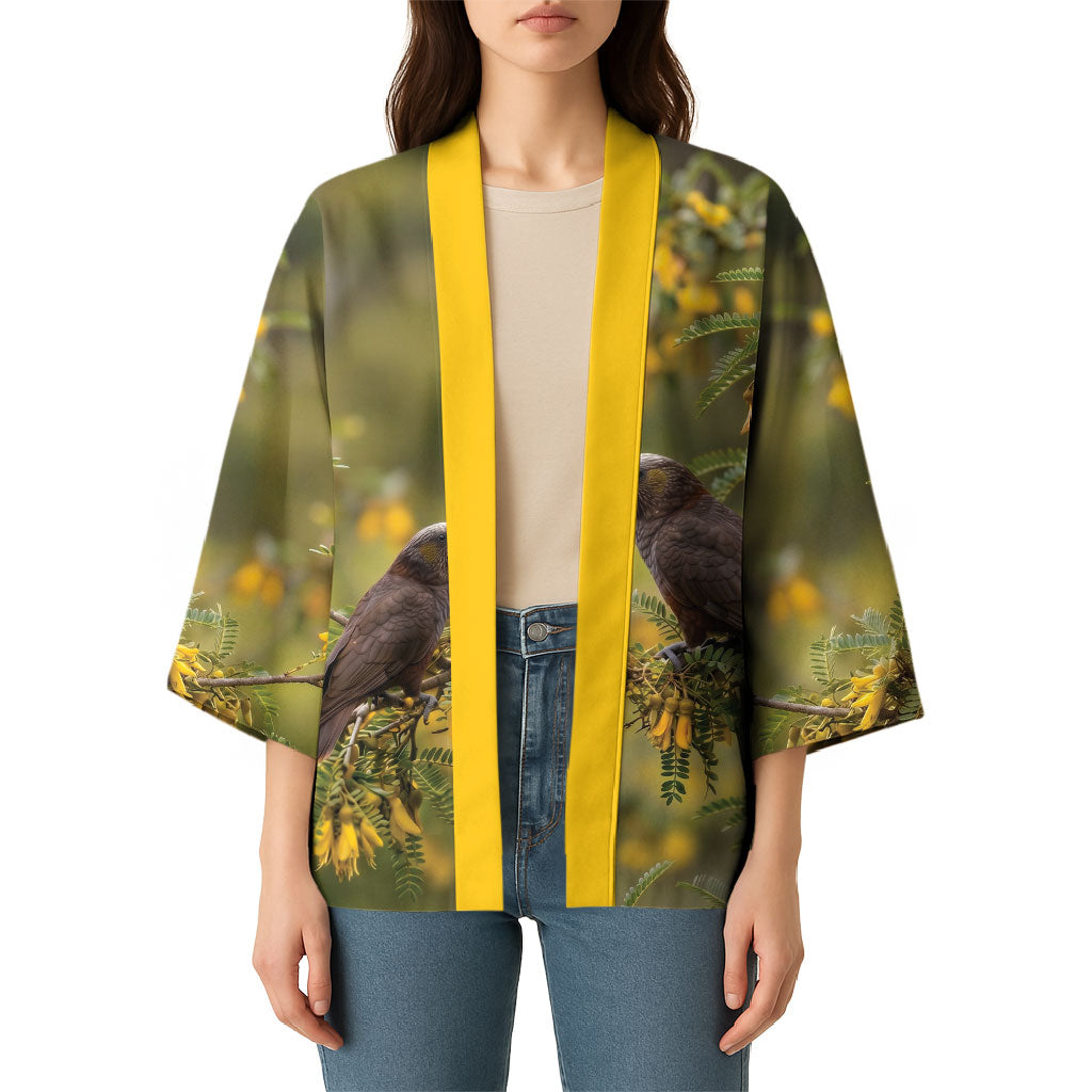 New Zealand Kaka Bird Kimono Kowhai Flower Landscape Style LT22 - Polynesian Pride