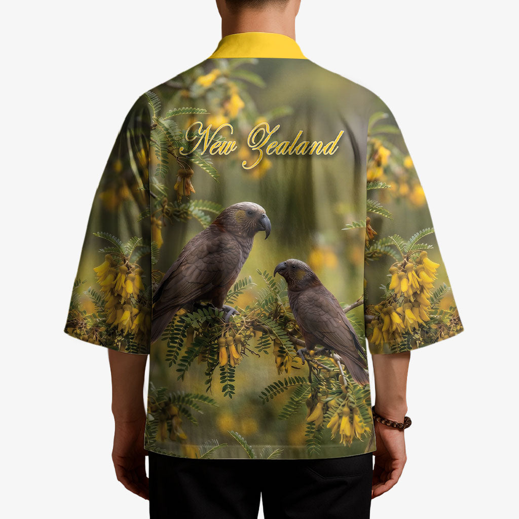 New Zealand Kaka Bird Kimono Kowhai Flower Landscape Style LT22 - Polynesian Pride