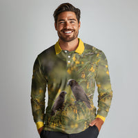 New Zealand Kaka Bird Long Sleeve Polo Shirt Kowhai Flower Landscape Style LT22 - Polynesian Pride