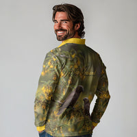 New Zealand Kaka Bird Long Sleeve Polo Shirt Kowhai Flower Landscape Style LT22 - Polynesian Pride