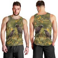 New Zealand Kaka Bird Men Tank Top Kowhai Flower Landscape Style