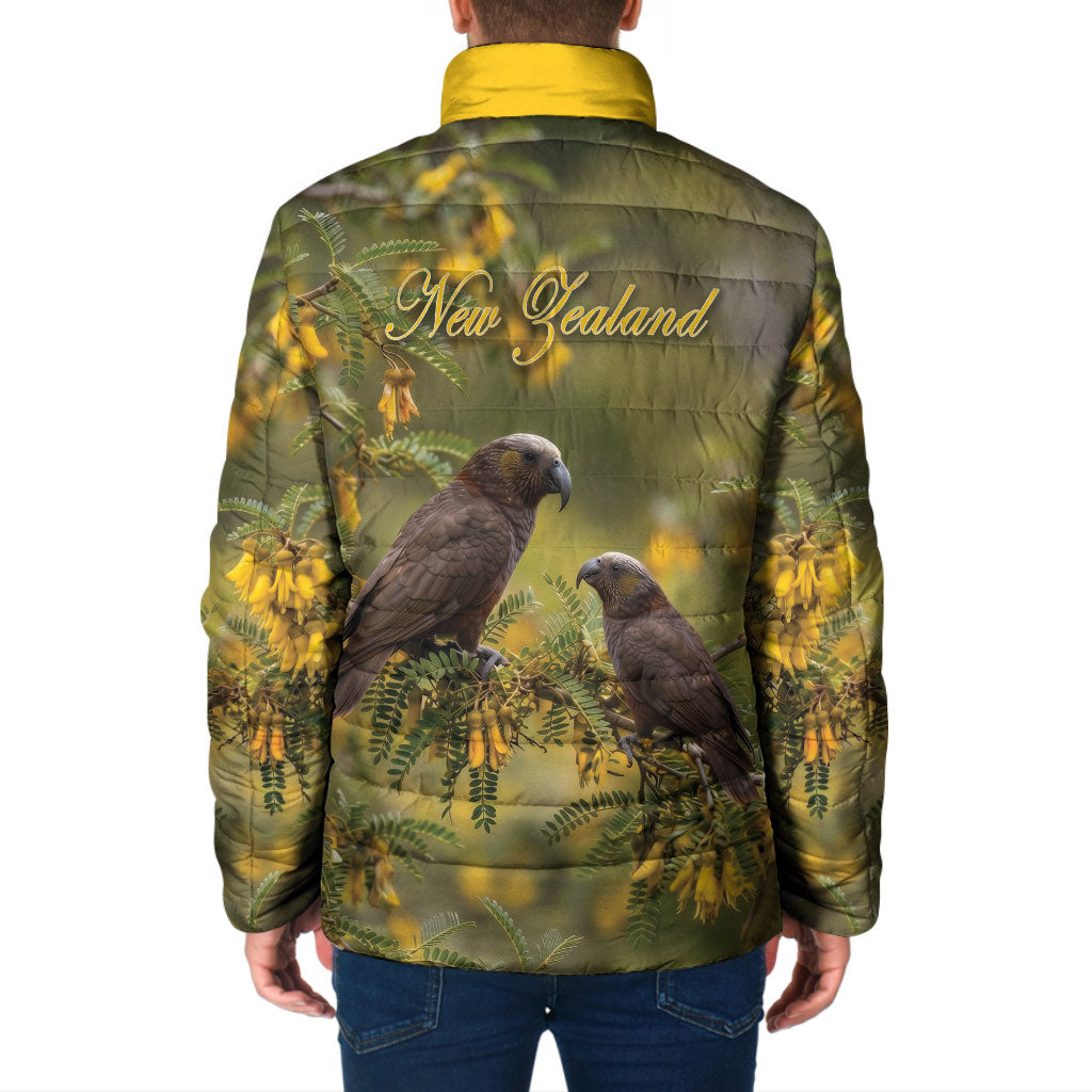 New Zealand Kaka Bird Padded Jacket Kowhai Flower Landscape Style LT22 - Polynesian Pride