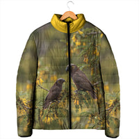 New Zealand Kaka Bird Padded Jacket Kowhai Flower Landscape Style LT22 - Polynesian Pride